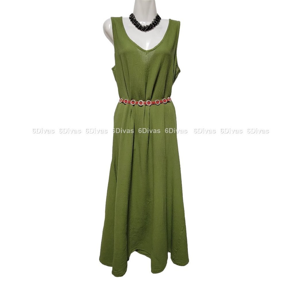 Cotton Long Dress Sleeveless Long Dress Loose Fitting - Size 1, Size 3